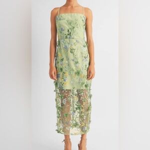 Embroidered Green Floral Midi Dress